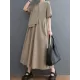Pleated Solid Color Split-Joint Loose Short Sleeves V-Neck Midi Dresses Pleated Solid Color Split-Joint Loose Short Sleeves V-Neck Midi Dresses