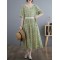 Hollow Pleated Printed Split-Joint Loose Short Sleeves Round-Neck Midi Dresses