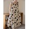 Contrast Color Pleated Polka-Dot Split-Joint Tied Waist Loose Sleeveless Round-Neck Midi Dresses