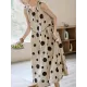 Contrast Color Pleated Polka-Dot Split-Joint Tied Waist Loose Sleeveless Round-Neck Midi Dresses Contrast Color Pleated Polka-Dot Split-Joint Tied Waist Loose Sleeveless Round-Neck Midi Dresses