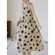 Contrast Color Pleated Polka-Dot Split-Joint Tied Waist Loose Sleeveless Round-Neck Midi Dresses Contrast Color Pleated Polka-Dot Split-Joint Tied Waist Loose Sleeveless Round-Neck Midi Dresses