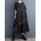Pleated Split-Joint Loose Short Sleeves Round-Neck Midi Dresses