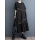 Pleated Split-Joint Loose Short Sleeves Round-Neck Midi Dresses Pleated Split-Joint Loose Short Sleeves Round-Neck Midi Dresses
