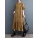 Pleated Split-Joint Loose Short Sleeves Round-Neck Midi Dresses Pleated Split-Joint Loose Short Sleeves Round-Neck Midi Dresses