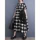 Polka-Dot Split-Joint Loose Short Sleeves Round-Neck Midi Dresses Polka-Dot Split-Joint Loose Short Sleeves Round-Neck Midi Dresses