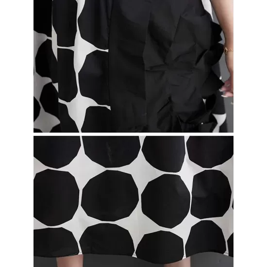Polka-Dot Split-Joint Loose Short Sleeves Round-Neck Midi Dresses Polka-Dot Split-Joint Loose Short Sleeves Round-Neck Midi Dresses