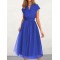 Solid Color Loose Short Sleeves V-Neck Midi Dresses