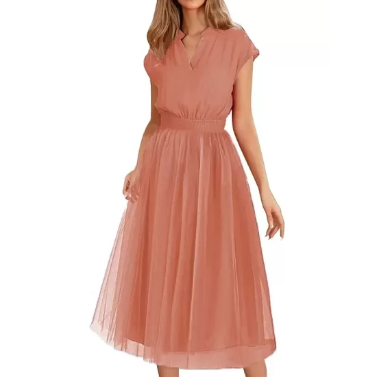 Solid Color Loose Short Sleeves V-Neck Midi Dresses Solid Color Loose Short Sleeves V-Neck Midi Dresses
