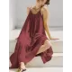A-Line Loose Pleated Solid Color Split-Joint Round-Neck Midi Dresses Slip Dress A-Line Loose Pleated Solid Color Split-Joint Round-Neck Midi Dresses Slip Dress