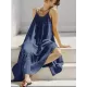 A-Line Loose Pleated Solid Color Split-Joint Round-Neck Midi Dresses Slip Dress A-Line Loose Pleated Solid Color Split-Joint Round-Neck Midi Dresses Slip Dress