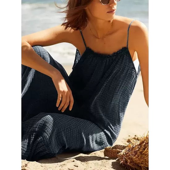 A-Line Loose Pleated Solid Color Split-Joint Round-Neck Midi Dresses Slip Dress A-Line Loose Pleated Solid Color Split-Joint Round-Neck Midi Dresses Slip Dress