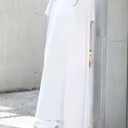 Pleated Solid Color Split-Joint Loose Short Sleeves Round-Neck Midi Dresses