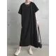Pleated Solid Color Split-Joint Loose Short Sleeves Round-Neck Midi Dresses Pleated Solid Color Split-Joint Loose Short Sleeves Round-Neck Midi Dresses