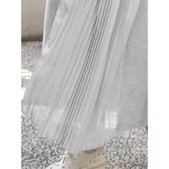 Pleated Solid Color Split-Joint Loose Short Sleeves Round-Neck Midi Dresses Pleated Solid Color Split-Joint Loose Short Sleeves Round-Neck Midi Dresses