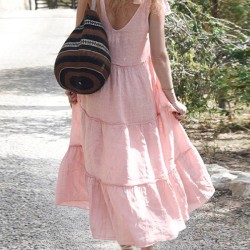 Solid Color Loose Sleeveless V-Neck Midi Dresses
