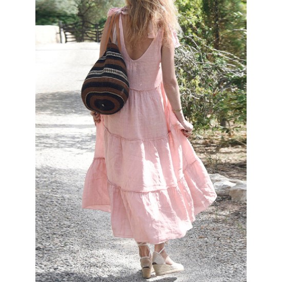 Solid Color Loose Sleeveless V-Neck Midi Dresses Solid Color Loose Sleeveless V-Neck Midi Dresses