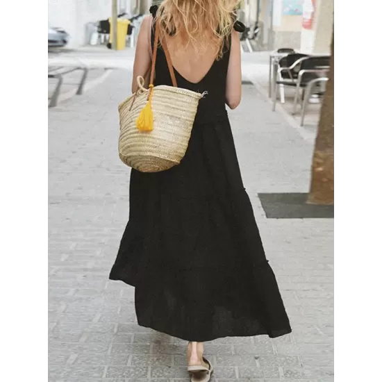 Solid Color Loose Sleeveless V-Neck Midi Dresses Solid Color Loose Sleeveless V-Neck Midi Dresses