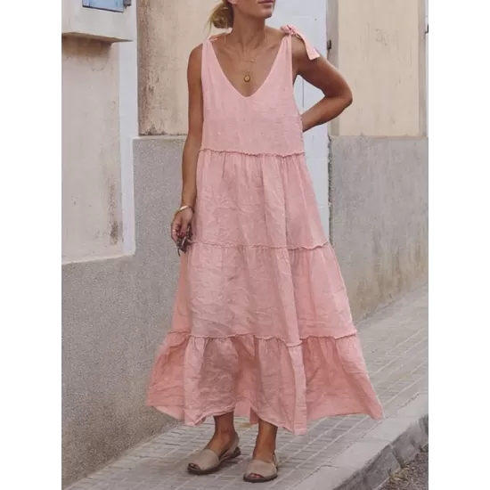 Solid Color Loose Sleeveless V-Neck Midi Dresses Solid Color Loose Sleeveless V-Neck Midi Dresses