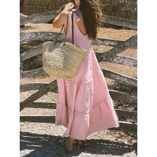 Solid Color Loose Sleeveless V-Neck Midi Dresses Solid Color Loose Sleeveless V-Neck Midi Dresses