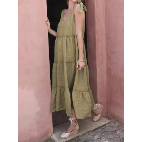 Solid Color Loose Sleeveless V-Neck Midi Dresses Solid Color Loose Sleeveless V-Neck Midi Dresses