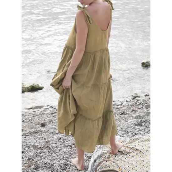 Solid Color Loose Sleeveless V-Neck Midi Dresses Solid Color Loose Sleeveless V-Neck Midi Dresses