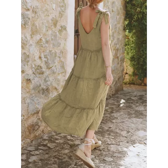 Solid Color Loose Sleeveless V-Neck Midi Dresses Solid Color Loose Sleeveless V-Neck Midi Dresses