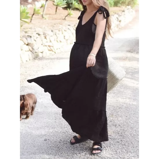 Solid Color Loose Sleeveless V-Neck Midi Dresses Solid Color Loose Sleeveless V-Neck Midi Dresses