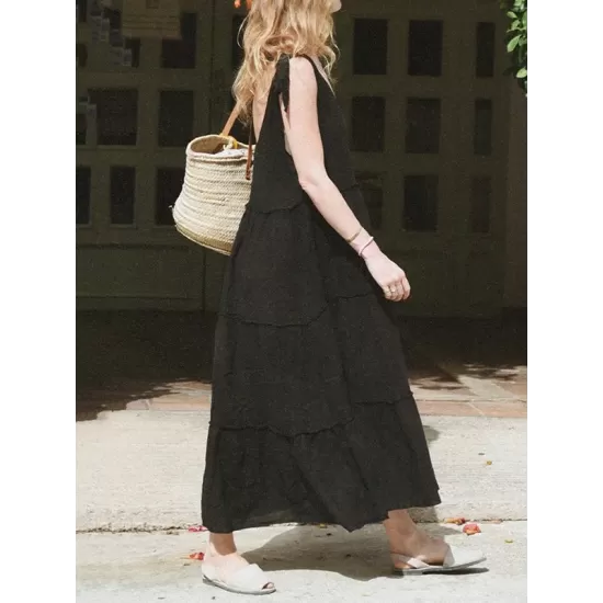 Solid Color Loose Sleeveless V-Neck Midi Dresses Solid Color Loose Sleeveless V-Neck Midi Dresses