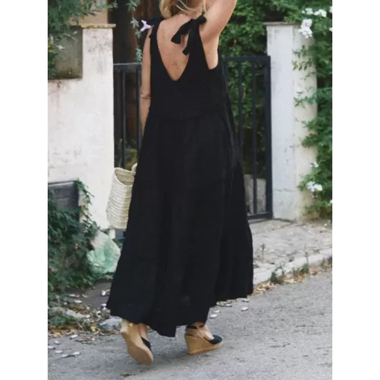 Solid Color Loose Sleeveless V-Neck Midi Dresses Solid Color Loose Sleeveless V-Neck Midi Dresses