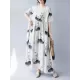 Pleated Printed Split-Joint Loose Short Sleeves Round-neck Midi Dresses Pleated Printed Split-Joint Loose Short Sleeves Round-neck Midi Dresses