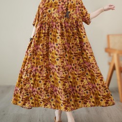 Pleated Split-Joint Batwing Sleeves Loose Round-Neck Midi Dresses