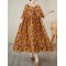Pleated Split-Joint Batwing Sleeves Loose Round-Neck Midi Dresses