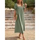 Pleated Solid Color Bishop Sleeve Loose Square-neck Midi Dresses Pleated Solid Color Bishop Sleeve Loose Square-neck Midi Dresses