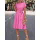 Buttoned Solid Color Tied Waist A-Line High Waisted Lapel Collar Shirt Dress Midi Dresses Buttoned Solid Color Tied Waist A-Line High Waisted Lapel Collar Shirt Dress Midi Dresses