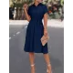 Buttoned Solid Color Tied Waist A-Line High Waisted Lapel Collar Shirt Dress Midi Dresses Buttoned Solid Color Tied Waist A-Line High Waisted Lapel Collar Shirt Dress Midi Dresses