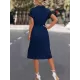Buttoned Solid Color Tied Waist A-Line High Waisted Lapel Collar Shirt Dress Midi Dresses Buttoned Solid Color Tied Waist A-Line High Waisted Lapel Collar Shirt Dress Midi Dresses