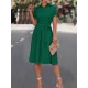 Buttoned Solid Color Tied Waist A-Line High Waisted Lapel Collar Shirt Dress Midi Dresses Buttoned Solid Color Tied Waist A-Line High Waisted Lapel Collar Shirt Dress Midi Dresses