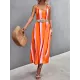 Contrast Color Striped Tied Loose Sleeveless U-Neck Slip Dress Midi Dresses Contrast Color Striped Tied Loose Sleeveless U-Neck Slip Dress Midi Dresses