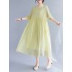 Pleated See-Through Solid Color Split-Joint Loose Short Sleeves Round-Neck Midi Dresses Pleated See-Through Solid Color Split-Joint Loose Short Sleeves Round-Neck Midi Dresses