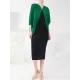 Contrast Color Pleated Batwing Sleeves Loose Round-neck Midi Dresses Contrast Color Pleated Batwing Sleeves Loose Round-neck Midi Dresses