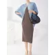 Contrast Color Pleated Batwing Sleeves Loose Round-neck Midi Dresses Contrast Color Pleated Batwing Sleeves Loose Round-neck Midi Dresses