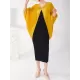 Contrast Color Pleated Batwing Sleeves Loose Round-neck Midi Dresses Contrast Color Pleated Batwing Sleeves Loose Round-neck Midi Dresses