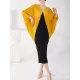 Contrast Color Pleated Batwing Sleeves Loose Round-neck Midi Dresses Contrast Color Pleated Batwing Sleeves Loose Round-neck Midi Dresses