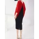 Contrast Color Pleated Batwing Sleeves Loose Round-neck Midi Dresses Contrast Color Pleated Batwing Sleeves Loose Round-neck Midi Dresses