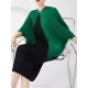 Contrast Color Pleated Batwing Sleeves Loose Round-neck Midi Dresses Contrast Color Pleated Batwing Sleeves Loose Round-neck Midi Dresses