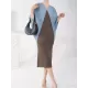 Contrast Color Pleated Batwing Sleeves Loose Round-neck Midi Dresses Contrast Color Pleated Batwing Sleeves Loose Round-neck Midi Dresses
