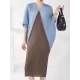 Contrast Color Pleated Batwing Sleeves Loose Round-neck Midi Dresses Contrast Color Pleated Batwing Sleeves Loose Round-neck Midi Dresses