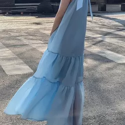 Solid Color Loose Sleeveless Halter-Neck Midi Dresses