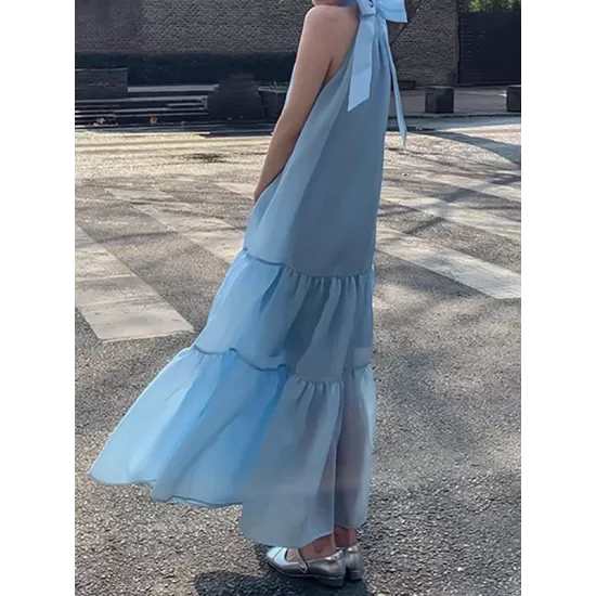 Solid Color Loose Sleeveless Halter-Neck Midi Dresses Solid Color Loose Sleeveless Halter-Neck Midi Dresses