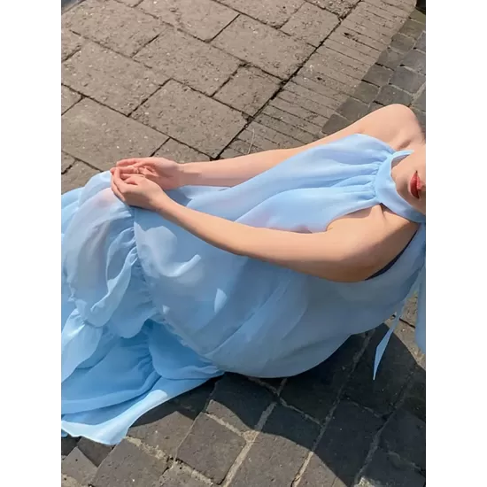 Solid Color Loose Sleeveless Halter-Neck Midi Dresses Solid Color Loose Sleeveless Halter-Neck Midi Dresses